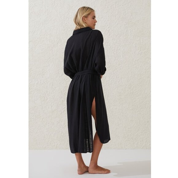 NWT Cotton On Women's Longline Tie Up Beach Shirt Black Size S $70 10HL176 - Picture 4 of 4